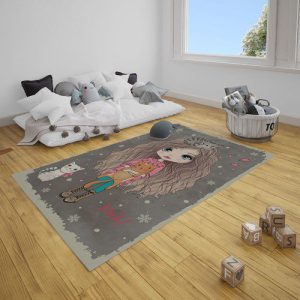 فرش ماشینی کودک طرح پرنسس و گربه ها کد 101211 تمام رنگ 700 شانه(70*100)